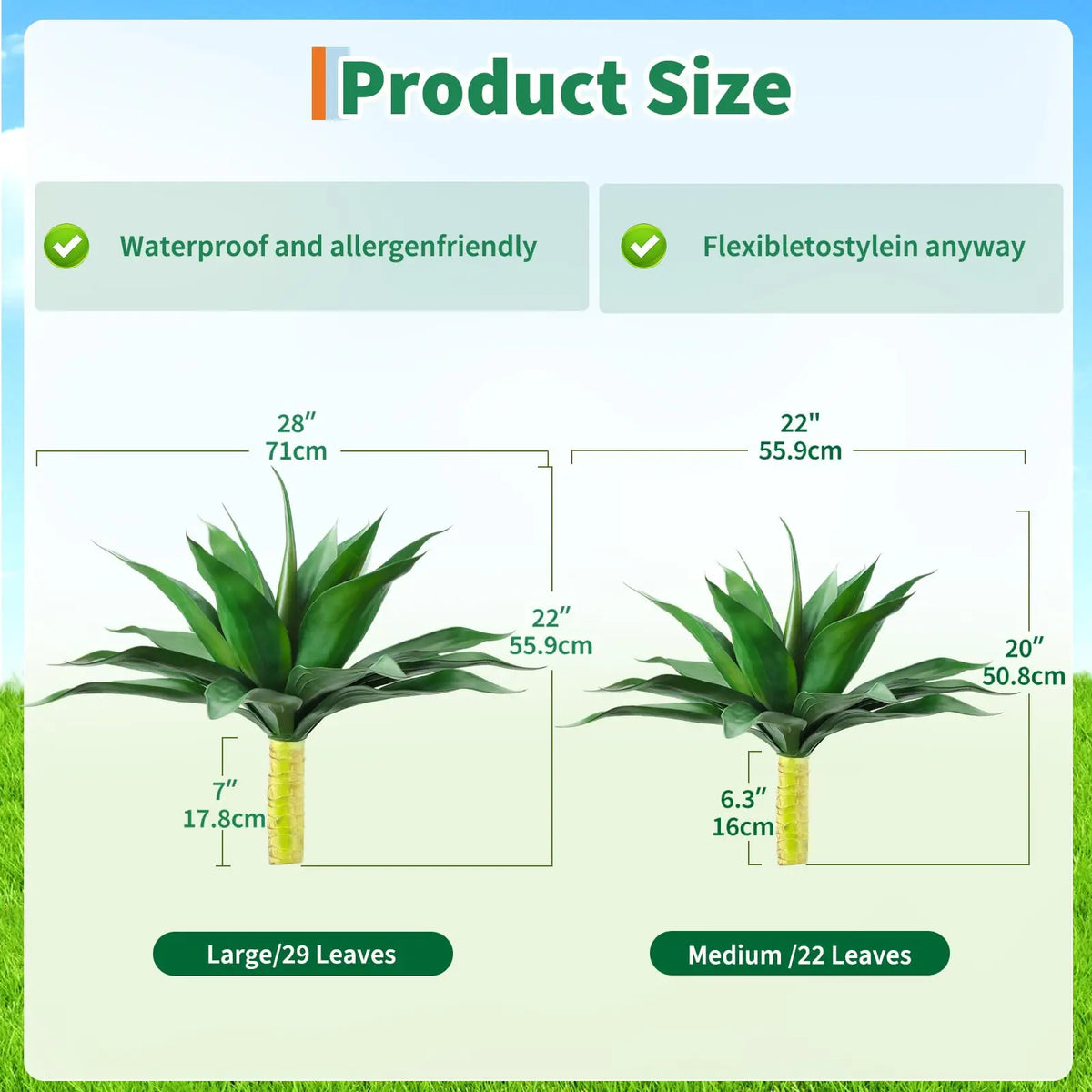 22" /28" Artificial Agave Plant with UV-Resistant Lifelike Leaves and Rosette Design, Large Faux Succulent Decor for Patio Porch Garden, Red, 22-Leaf/29-Leaf