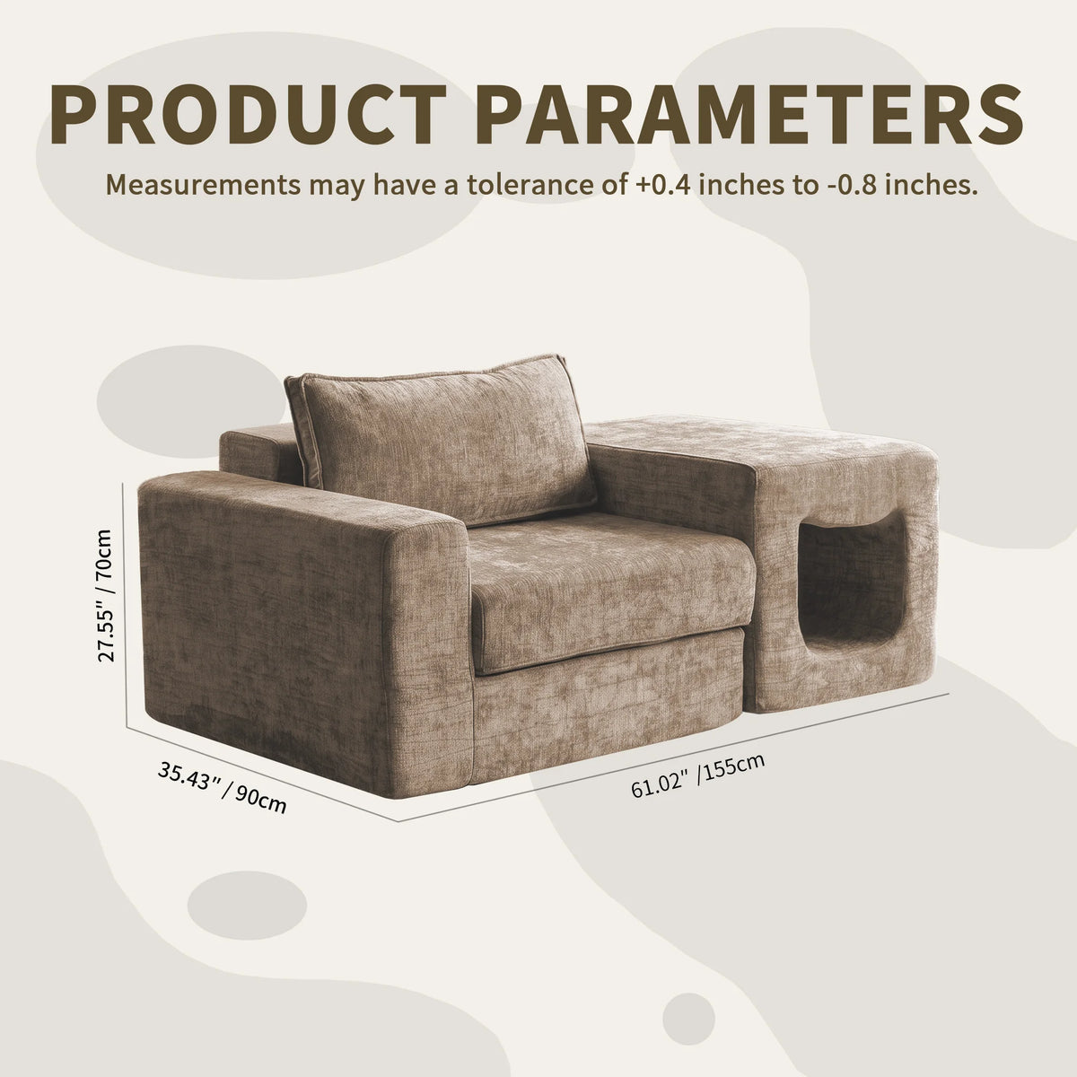 US Local Stock Compressed Modular Chenille Sofa Built‑in Pet Cave No Assembly Pet‑Friendly Couch For Living Room Apartment Small Space