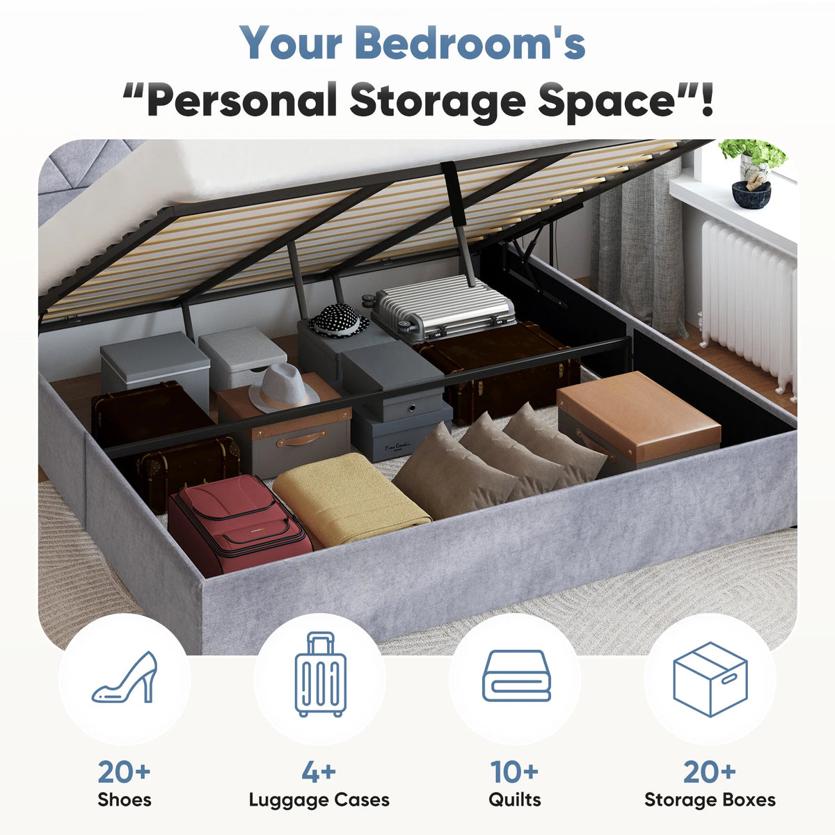Lift Up Storage Bed Modern Upholstered Platform Bed Frame with Wingback Headboard Hydraulic Lift Storage No Box Spring Needed Easy Assembly For Bedroom