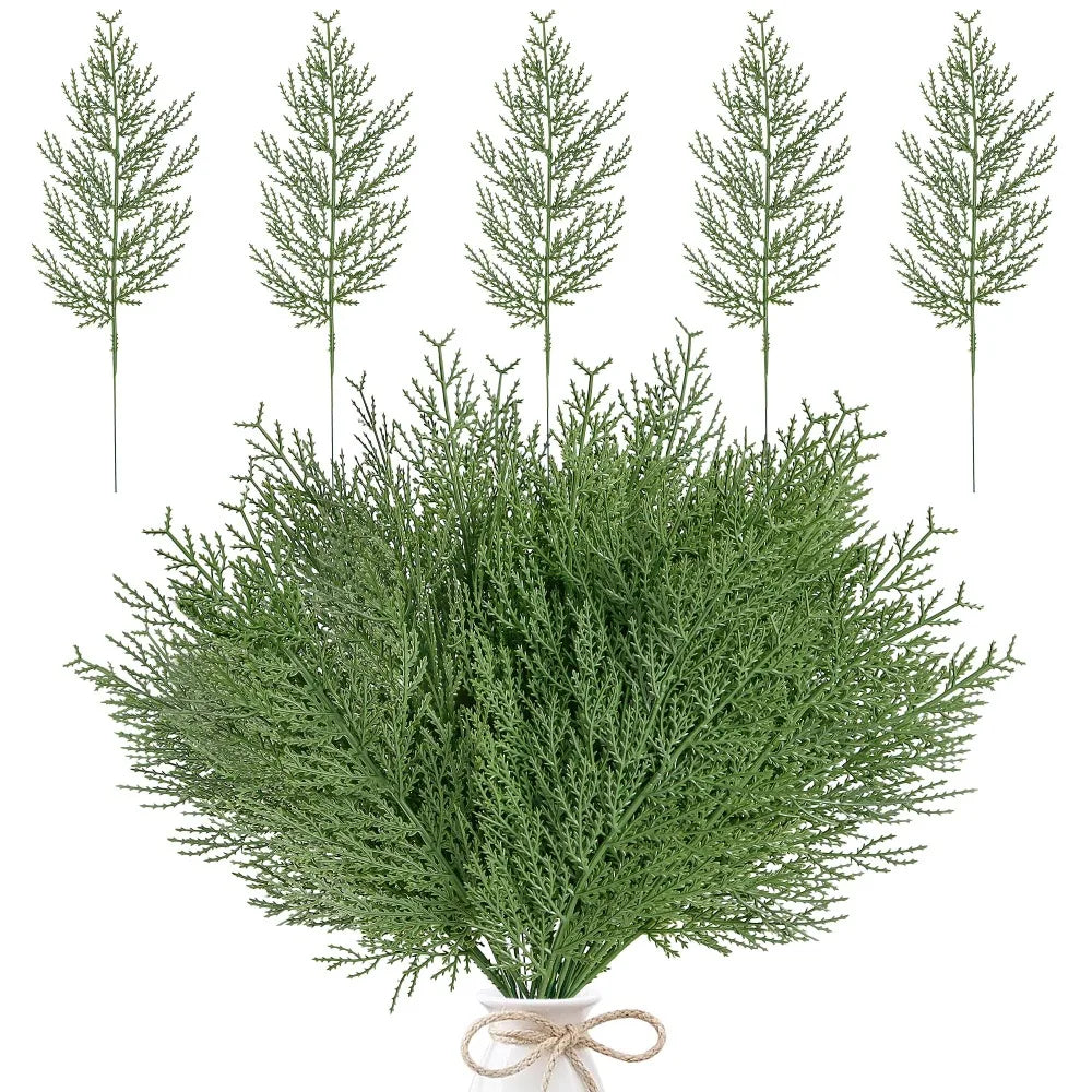 60Pcs Artificial Pine Needles Branches Faux Cedar Stems Fake Greenery for Christmas Tree Wreath Garland Making DIY Crafts Holiday Winter Decor Home Wedding Centerpiece Farmhouse Indoor Outdoor