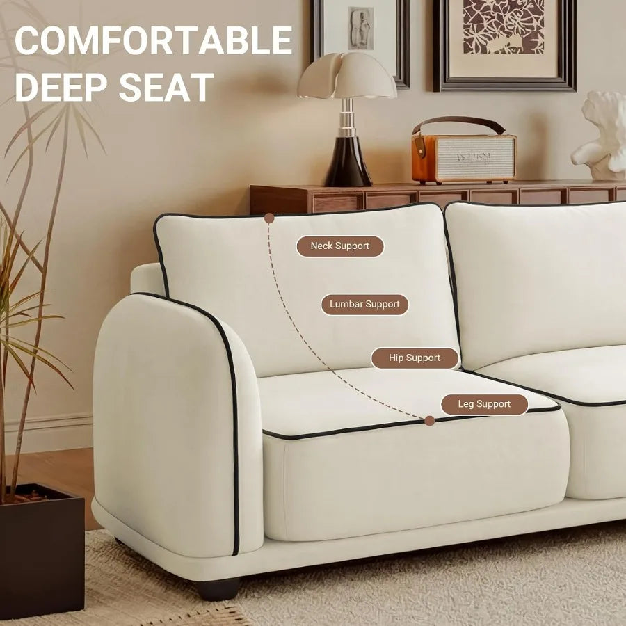 104 Inch L Shaped Oversized Cloud Chenille Sofa 4 Seater Modular Sectional Couch Movable Ottoman 3 Back Pillows Beige Multi Scen