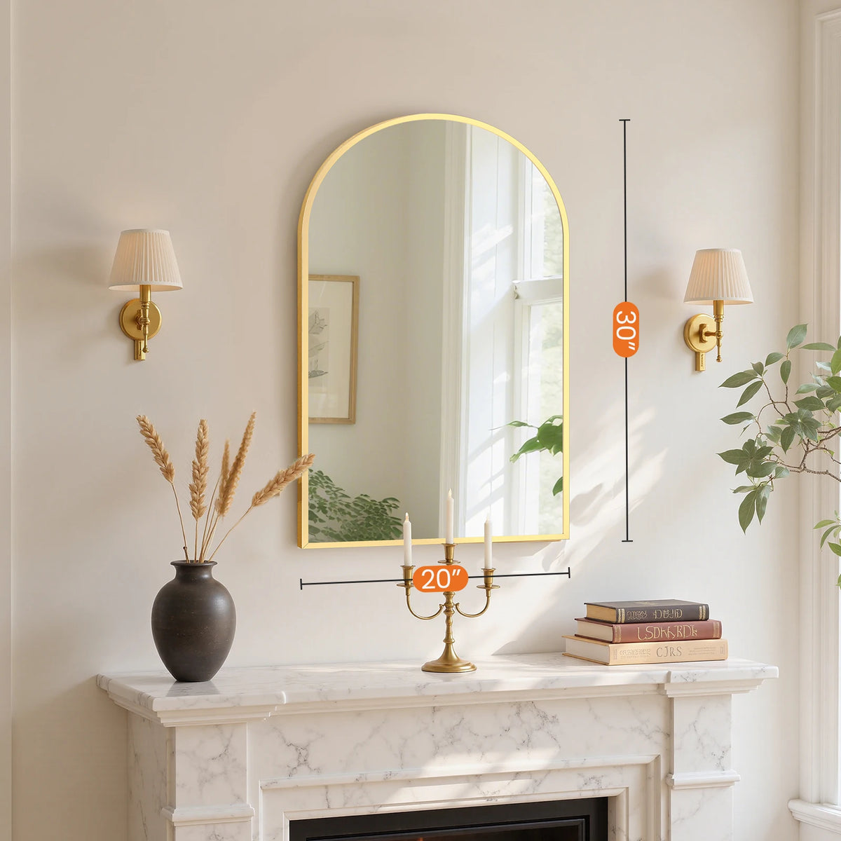 Arched Bathroom Mirror or Over Sink Wall Mounted Aluminum Alloy Frame Mirror Horizontal or Vertical Hanging Modern Wall Mount Vanity Mirror for Home