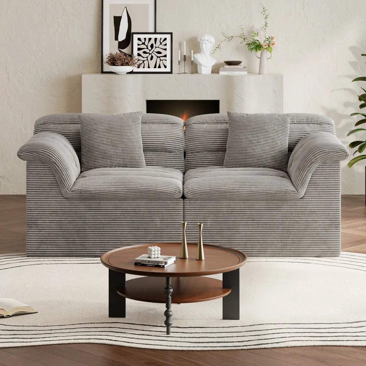 81" Loveseat Sofa with Deep Seat, Corduroy Boneless Couch for Living Room, Office, No-Assembly Required, Blue, Black, Gray