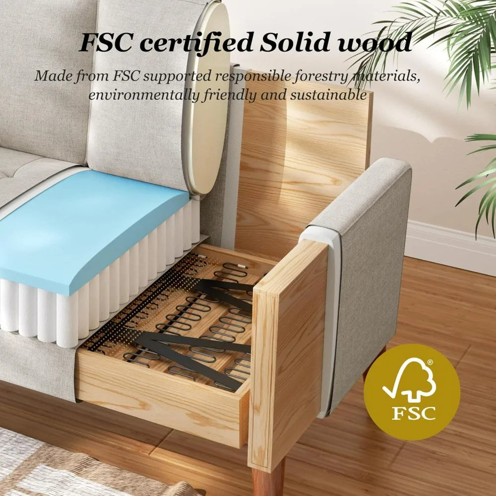 48 Inch Loveseat Sofa - Solid Wood Legs Mid Century Modern Easy Assembly Couch Throw Pillow for Apartment