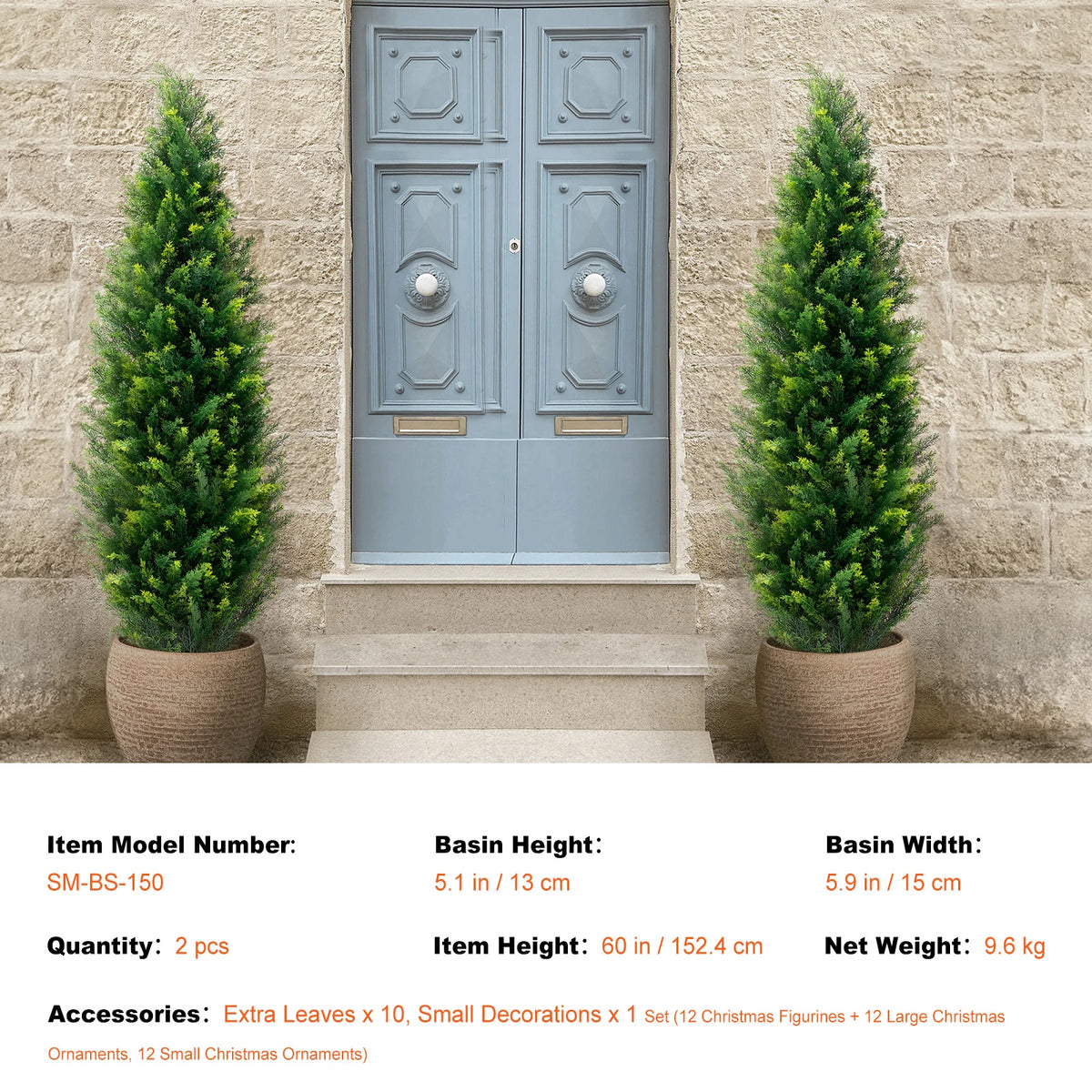 Artificial Cedar Topiary Tree, 48 inch Tall (2 Pieces), with Extra Leaves & Pot Faux Evergreen Fake Pine Cypress Trees