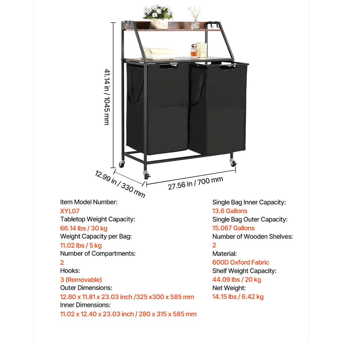 Laundry Sorter Large Laundry Hamper with Metal Frame Freestanding Storage Organizer Baskets for Dirty Clothes, Bathroom