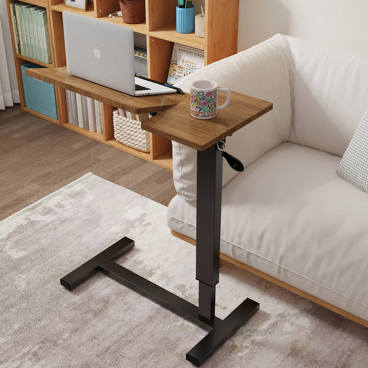 Height Adjustable Overbed Table Bedside desk Laptop Table with Hidden Rolling Wheels