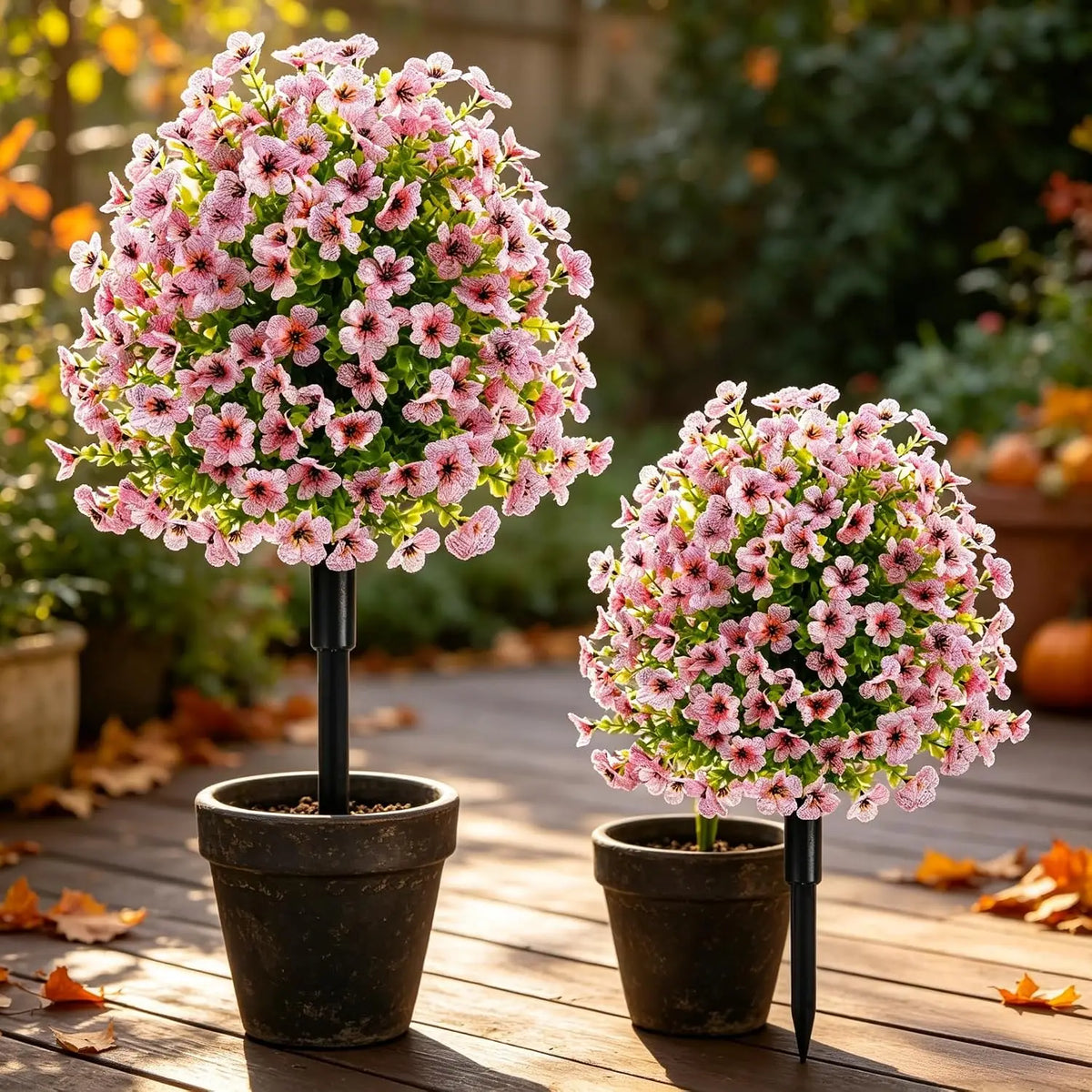Artificial Flowers with Ground Stakes for Outdoors 2pcs UV Resistant Faux Topiary Ball Plants for Garden Porch Patio Yard Decor Planters And Landscaping