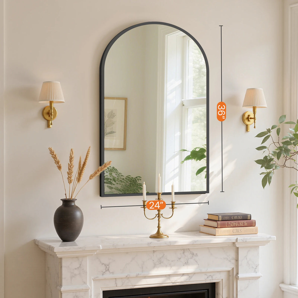 Arched Bathroom Mirror or Over Sink Wall Mounted Aluminum Alloy Frame Mirror Horizontal or Vertical Hanging Modern Wall Mount Vanity Mirror for Home