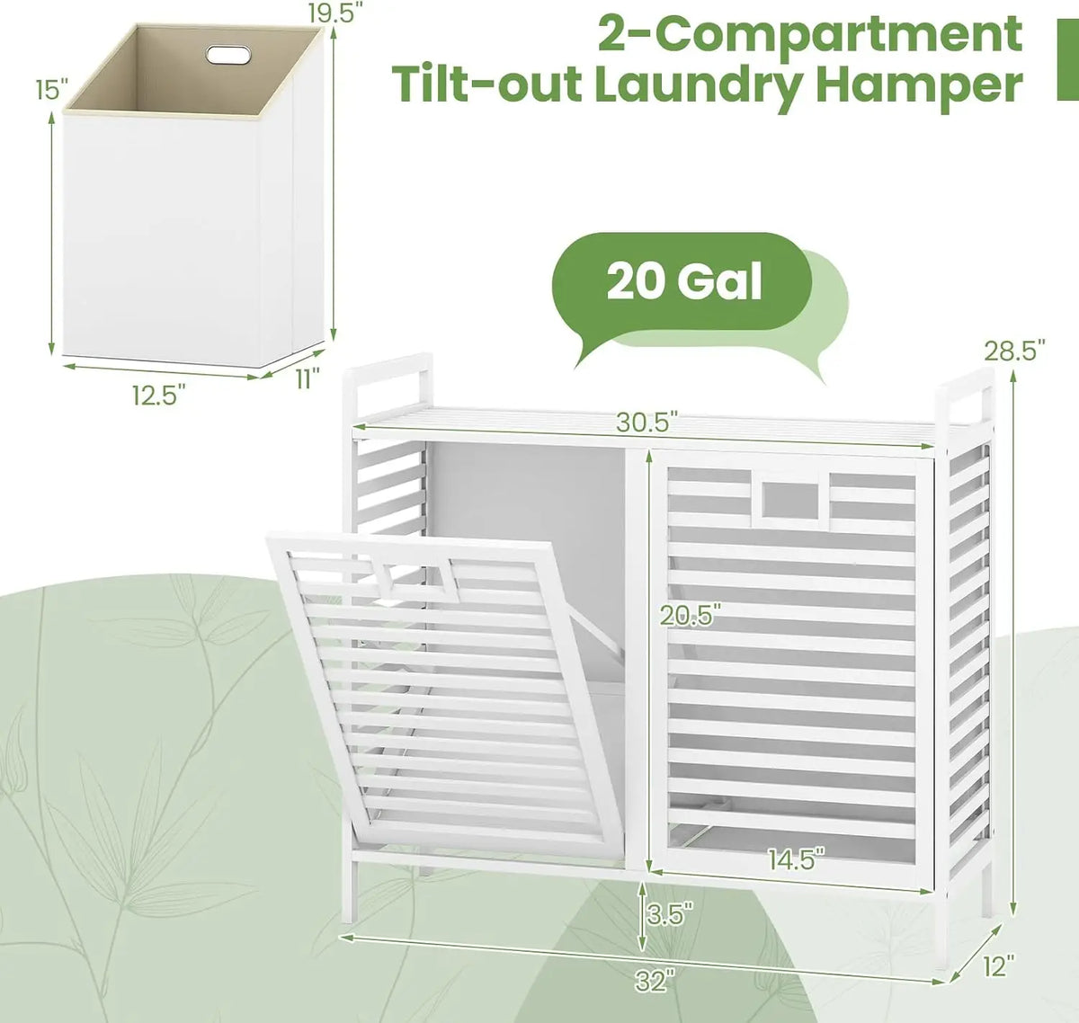 Bamboo Tilt Out Laundry Hamper Cabinet, Wicker Laundry Sorter
