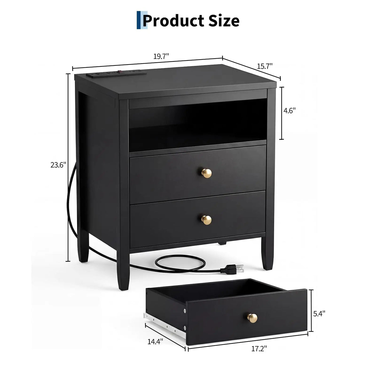 Farmhouse Nightstand Set Of 2 With Charging Station