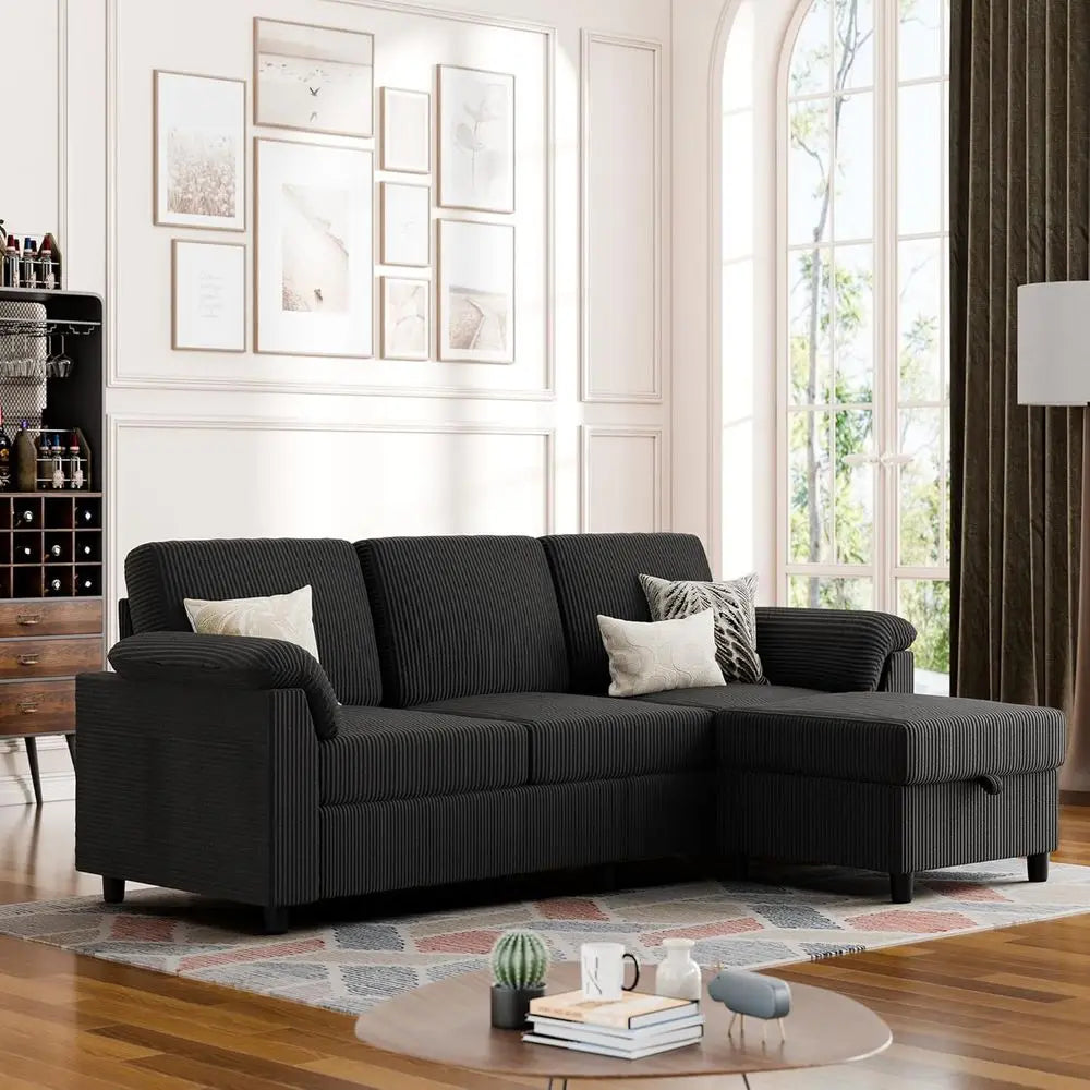 Convertible Sectional Couches, 3 Seat L Shaped Couch Sofa with Removable Pillows Sot Corduroy fabric Small Couch Century or Living