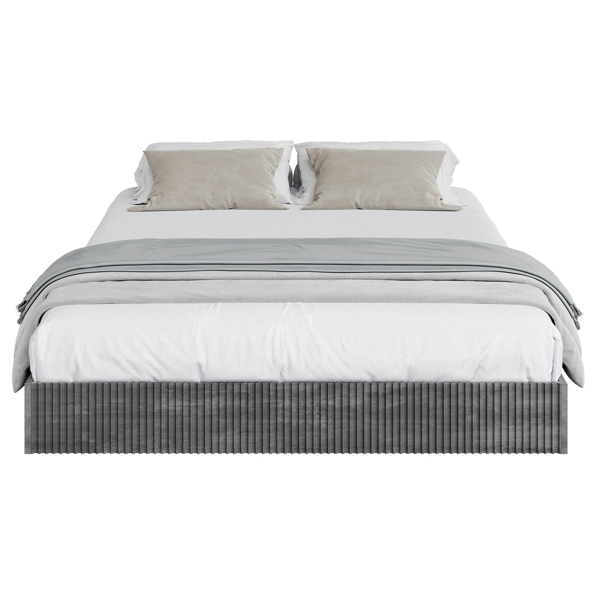 Minimalist Fluted Wood Platform Bed Frame – Low Profile, Noise-Free, Easy Assembly, No Box Spring Needed – Modern Bedroom Furniture – Walnut or Cream Finish – Full/Queen/King