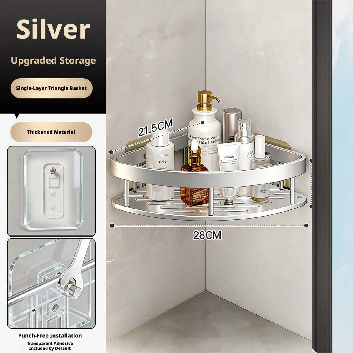Bathroom Storage Rack, Bathroom Shelves, No-Drill Wall Mount Corner Shelf, Shower Storage Rack Holder