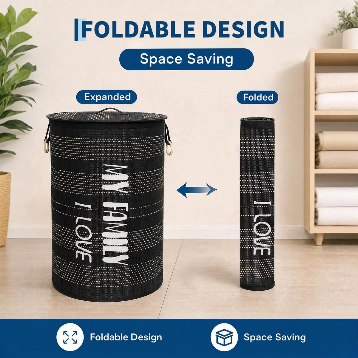 Laundry Hamper With Lid 22 Gallon 100L Foldable Laundry Basket Reinforced Handles Unique Modern Design Fabric Edging For Bedroom Bathroom Laundry Room