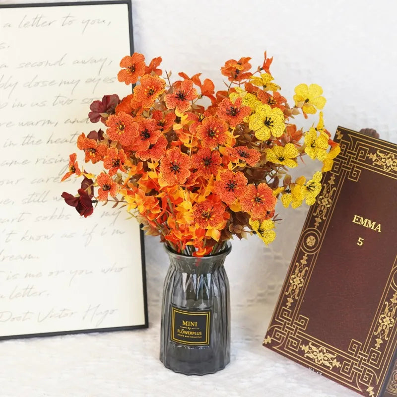 Artificial Fall Flowers, Fake Autumn Floral Stems Orange Yellow Silk Flower Bouquet, Thanksgiving Harvest Decorations for Home Table Vase, Wedding Party Decoration Flowers