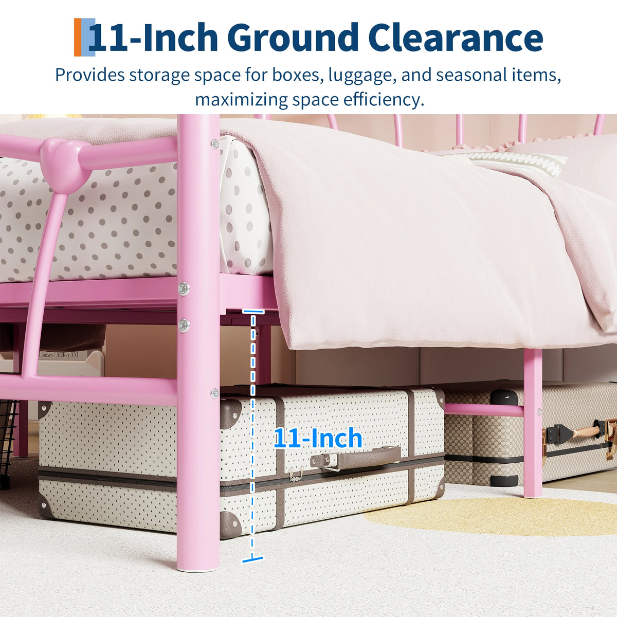Twin Metal Platform Bed with Heart-Shaped Headboard and Footboard - Sturdy Slats - Silent - with Under-Bed Space, Without a Box Spring - White