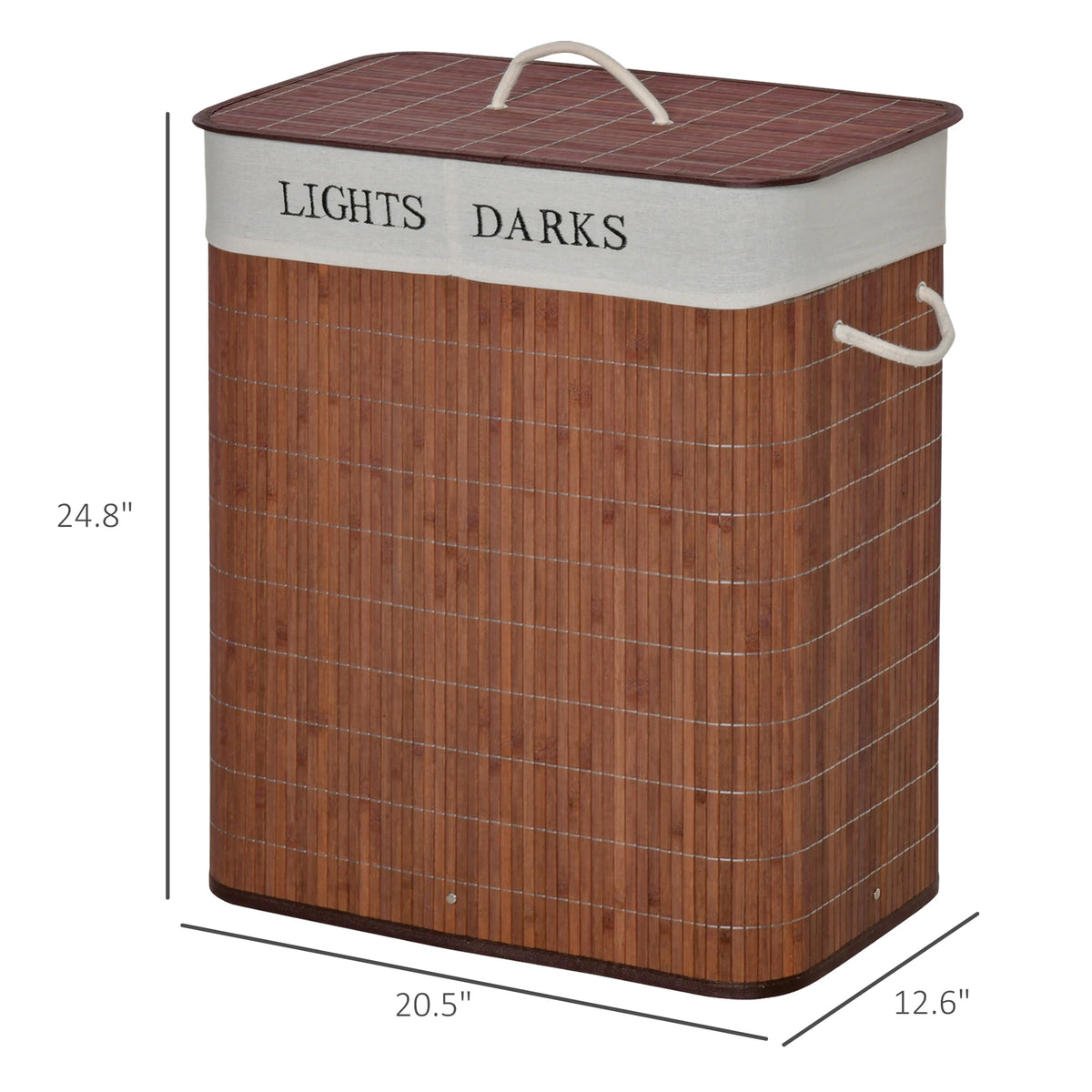 Laundry Hamper with Lid, Bamboo Foldable Laundry Basket 2 Section with 2 Removable Bags, 2 x 13.2 Gallons (50L), Brown