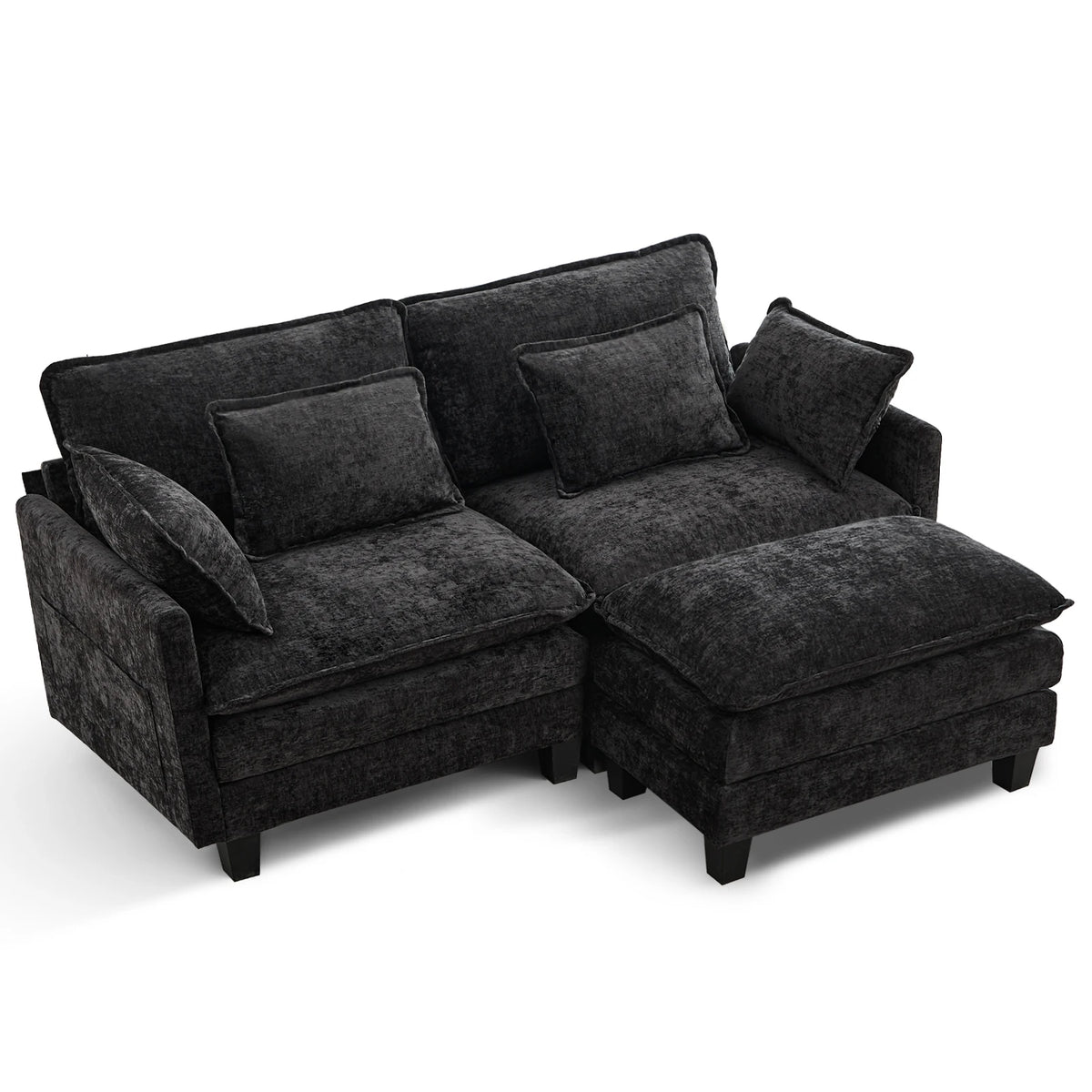 TCGBKAF 77.6 inch L Shape Cloud Couch, 2-Seater Chenille Modular Sectional Sofa with Ottoman, Deep Seat Upholstered Sofa with Pillows for Home Living Room Apartment