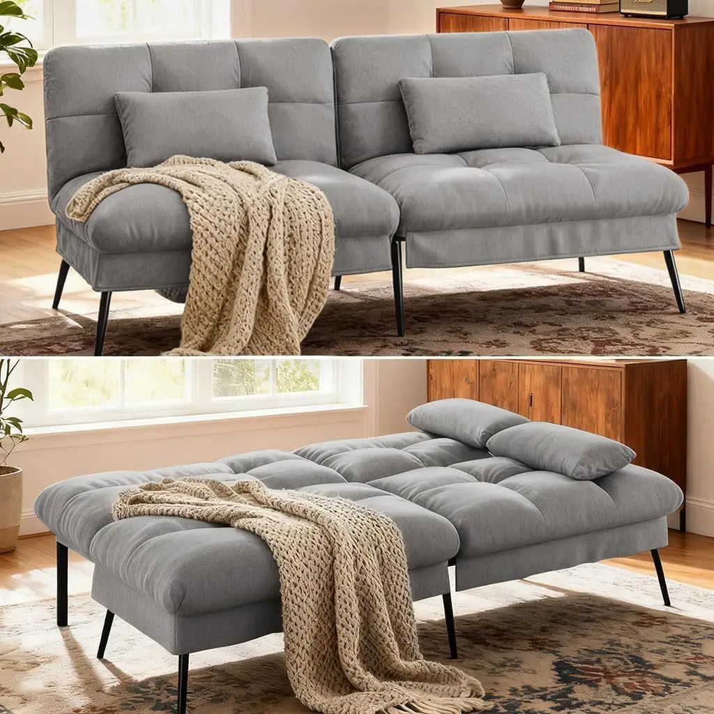 72 Inch Futon Sofa Bed - Fabric Convertible Couch Adjustable Backrest Folding Sleeper Recliner for Living Room Black