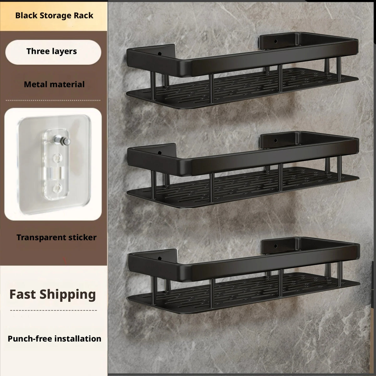 Bathroom Storage Rack, Bathroom Shelves, No-Drill Wall Mount Corner Shelf, Shower Storage Rack Holder