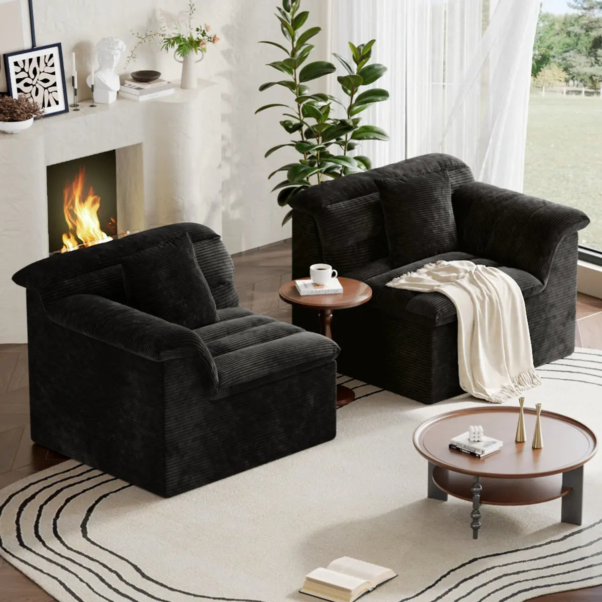 81" Loveseat Sofa with Deep Seat, Corduroy Boneless Couch for Living Room, Office, No-Assembly Required, Blue, Black, Gray