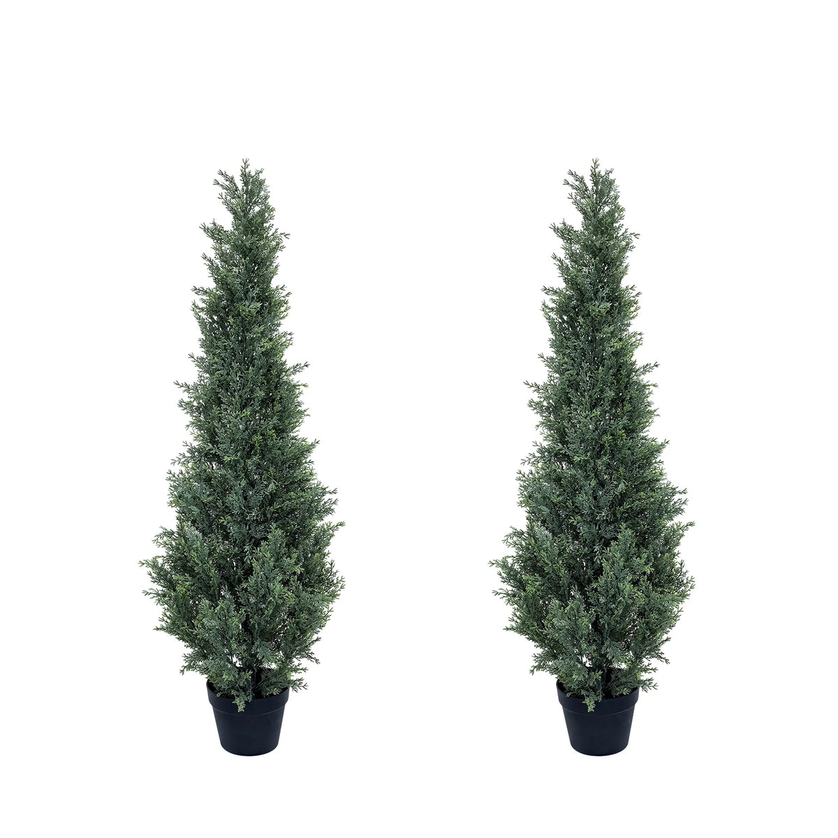 2pcs PE Artificial Cypress Trees, UV Protection, Outdoor Indoor Faux Pine Shrubs Plants in Black Pots for Garden, Patio, Porch, Home Décor 3-4FT