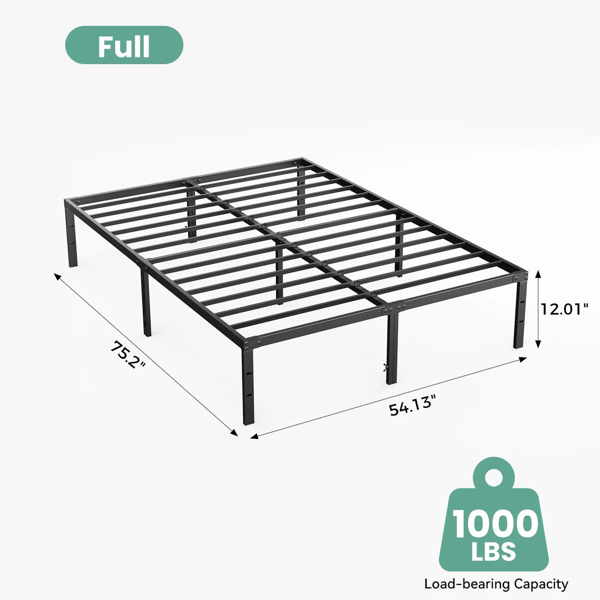 Basic 12IN Twin Full Queen King Size Bed Frame Metal Platform Bedroom Frames with Storage Space Sturdy Steel Slat Support