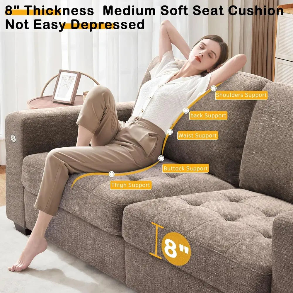 Sofa or Living Room, Comfy Sofa with Medium Firm Seat Cushion, Removable Cover, Wide Armrest ,USB/Type-C Port ,Chenille Fabric Couch
