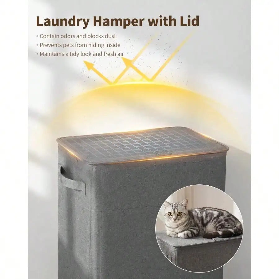 85L Laundry Hamper With Lid, Tall Dirty Clothes Hamper, Foot Loop Removable Bag Easy To Lift And Carry, Tall Collapsible Laundry Basket Bathroom, Bedroom, Laundry Room, Dorm