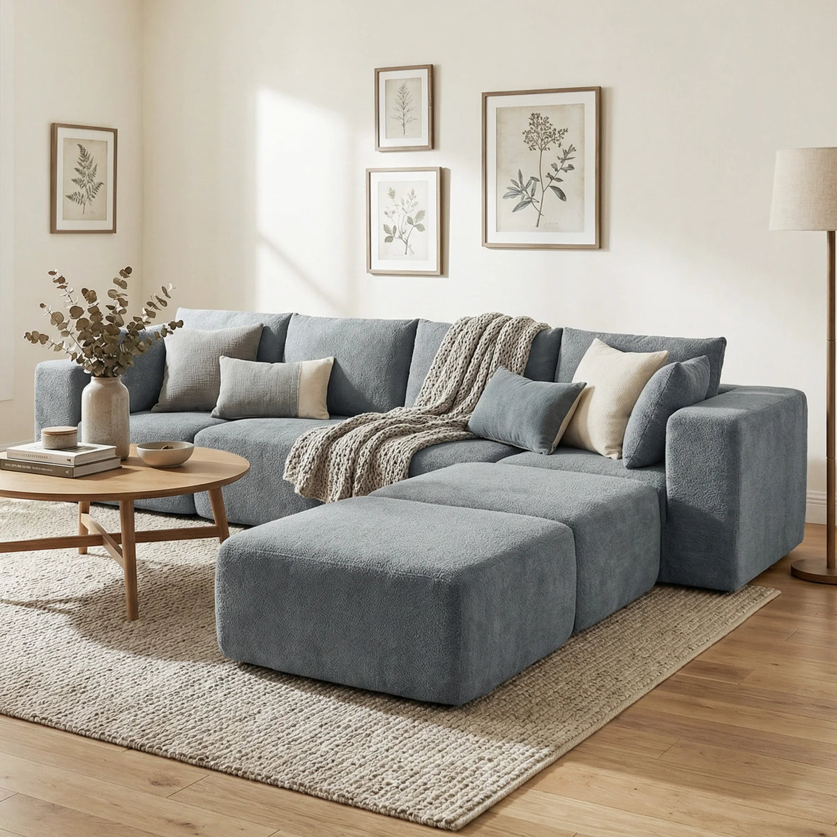 116" Modular Sectional Sofa, Boneless Sectional Couch with Wide and Deep Seat, 4 Seat U-Shape Sofa Couch with 2 Ottomans for Living Room Apartments Bedroom, No Assembly Required, Dark Gray