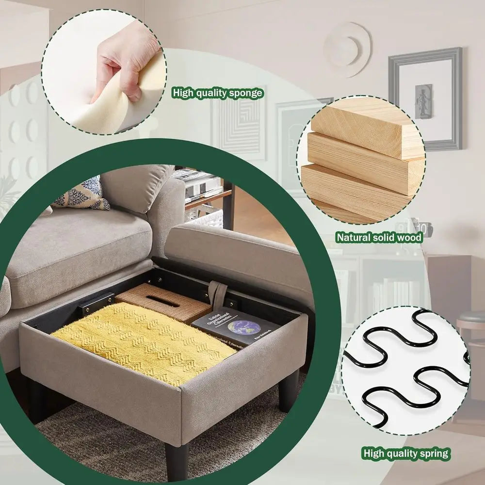 80" Convertible Sectional Sofa, Small L Shaped 3 Seat Couch with Reversible Storage Chaise, Polyester Fabric Sofa Couches