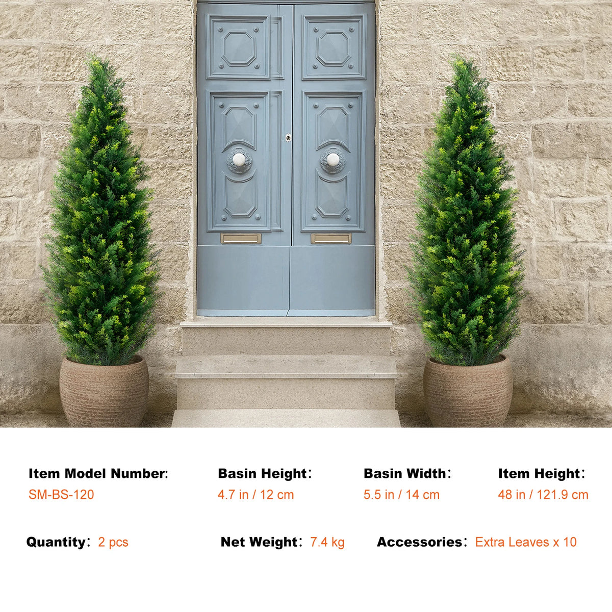 Artificial Cedar Topiary Tree, 48 inch Tall (2 Pieces), with Extra Leaves & Pot Faux Evergreen Fake Pine Cypress Trees