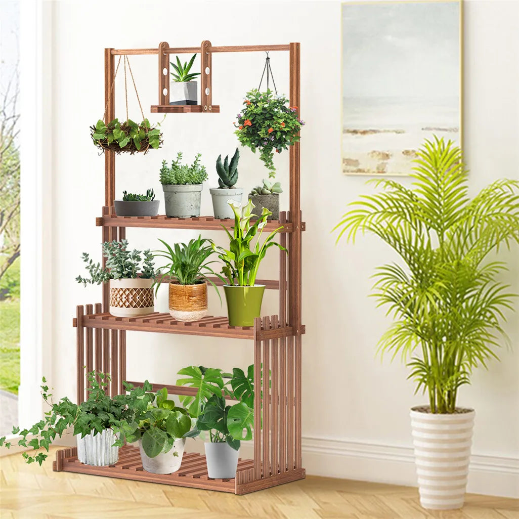 Heavy Duty Hanging Plant Stand Multiple Wood Flower Potted Rack Planter Shelving Unit for Indoor or Outdoor
