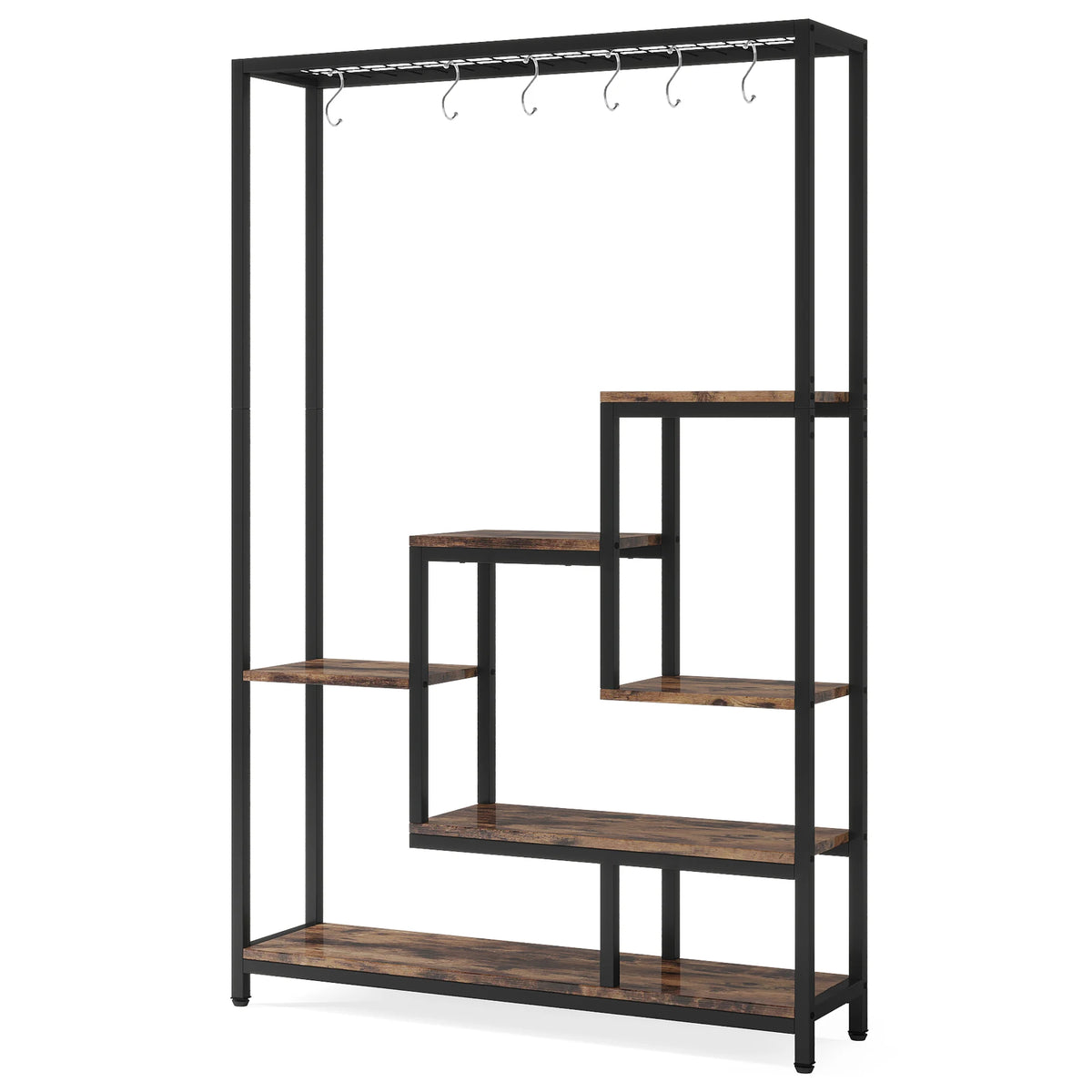 5 Tiers Tall Indoor Plant Stand 70.9 inches Large Metal Plant Shelf with 10 PC S Hanging Hooks for Garden