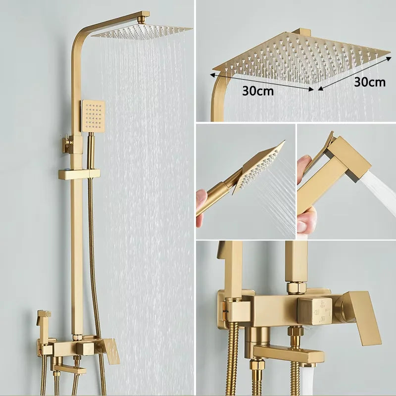 Black Smart Thermostatic Shower Faucet Set Bathroom Intelligent Rainfall Digital Mixer Tap With Rack and Bidet Bath System