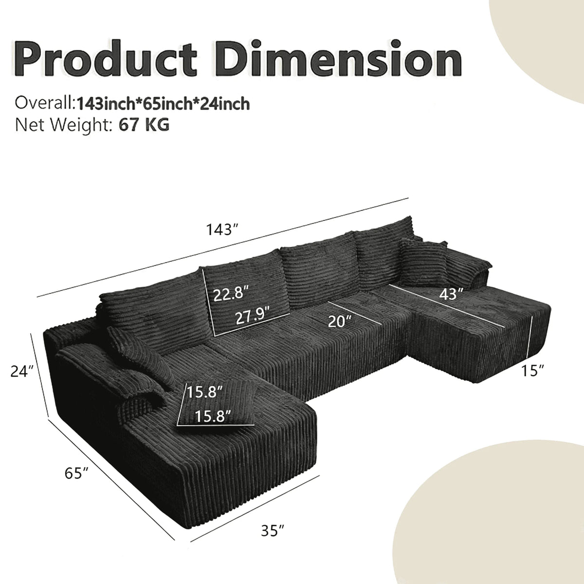 Freely Combinable U-Shaped Modular Sofa, Customizable Splicing Sectional Couch, Multiple Layout Options, High Resilience Cloud Soft Lounge Sofa, Perfect for Living Room, Game Room, Media Room, Small Apartment