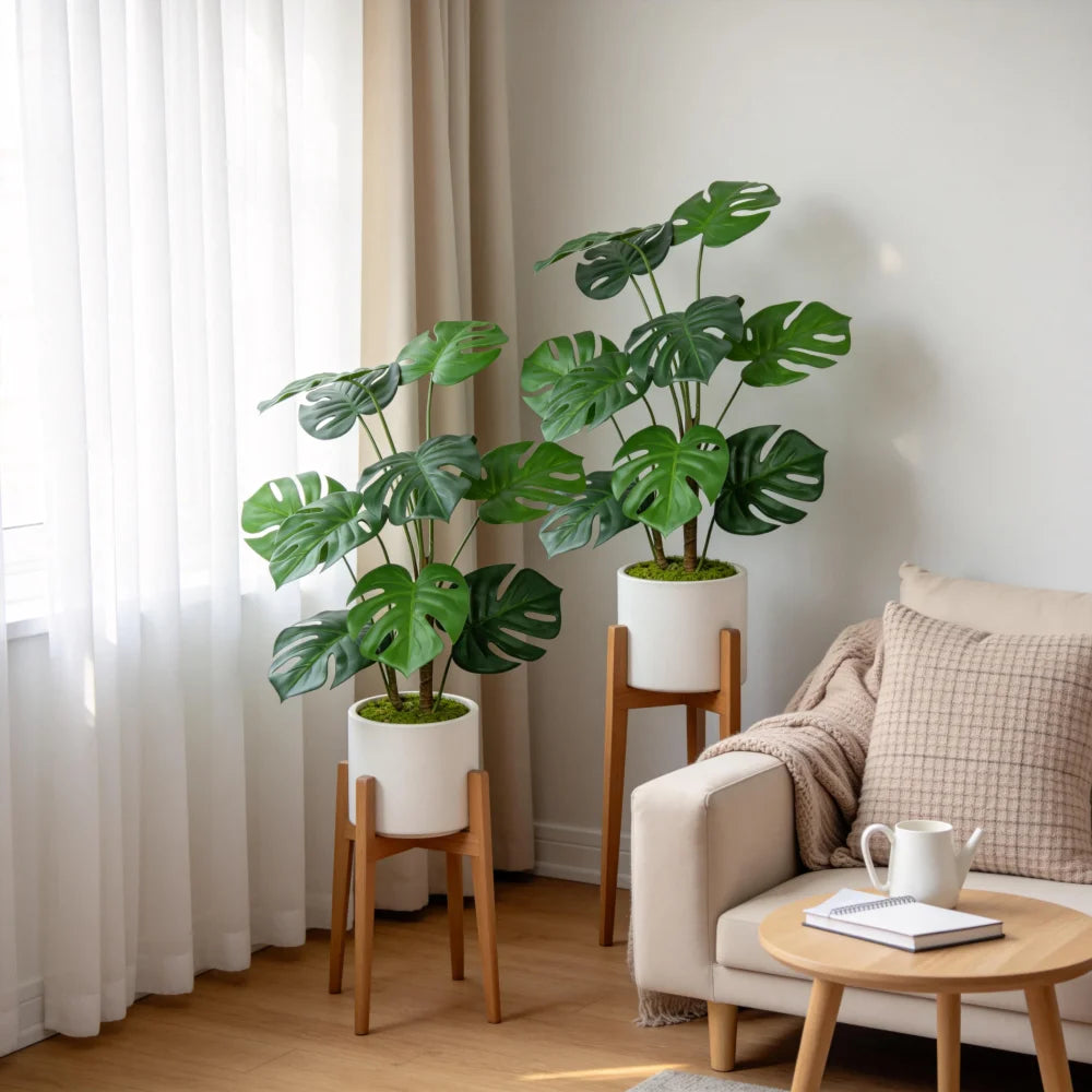 30'' Artificial Monstera Deliciosa Plant with White Pot, 2 pcs / Set