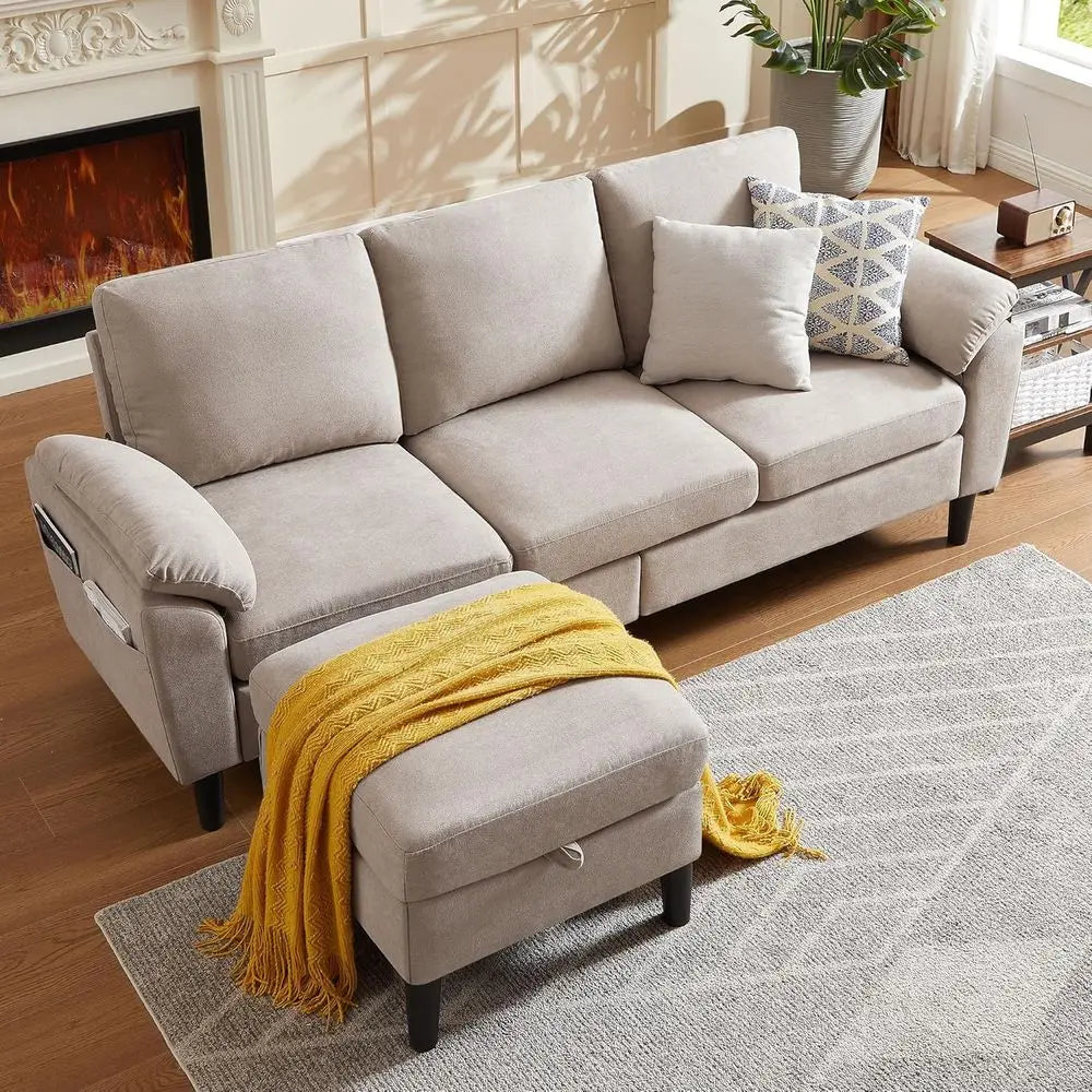 80" Convertible Sectional Sofa, Small L Shaped 3 Seat Couch with Reversible Storage Chaise, Polyester Fabric Sofa Couches
