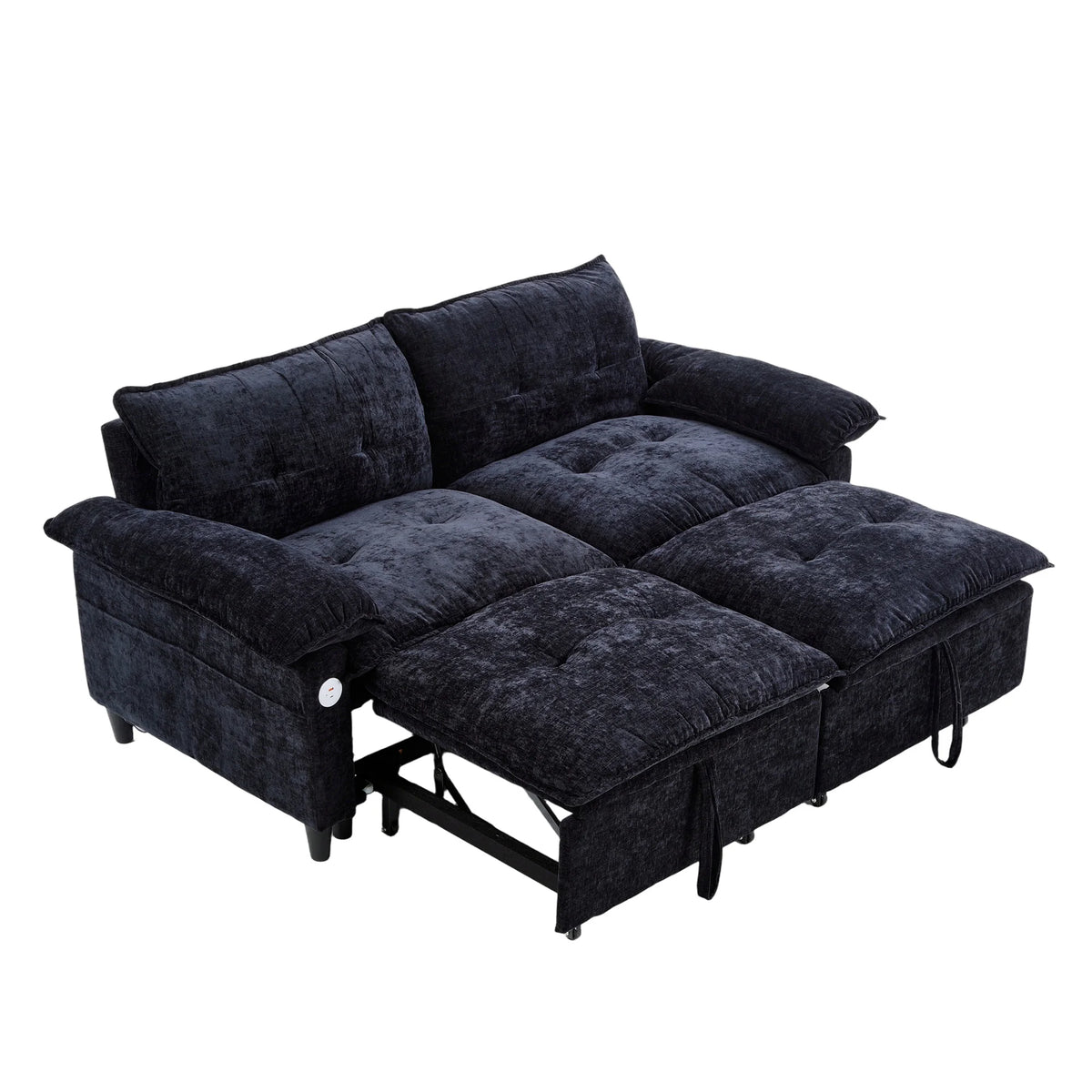 Double-person Convertible Sleeping Lounging Sofa With USB Charging Port 2-in-1 Upholstered Sofa Equipped With Thick  High-density Cushions Suitable for Small-sized Living Rooms Bedrooms Study Rooms Offices