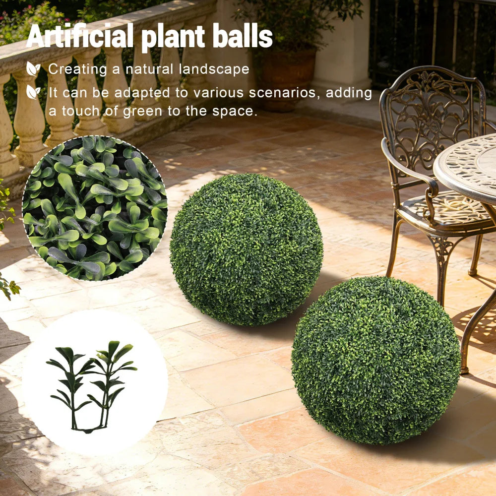 Topiary Balls Artificial Outdoor Faux Boxwood Plants Large Green Decorative Spheres for Garden Front Porch Patio Planter Decoration, 2pcs/set