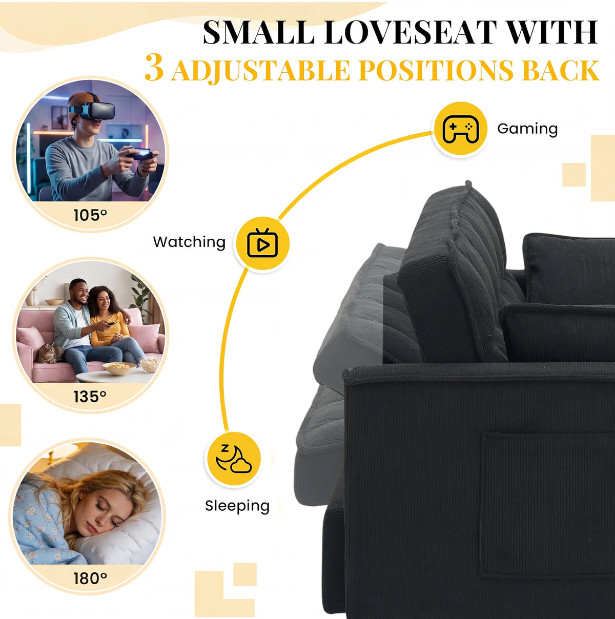 55.1" Corduroy Convertible Sleeper Sofa Bed, Pull Out 2-Seater Loveseat Couch with Side Storage Pocket & Throw Pillows, Compact Upholstered Sofa for Small Apartment Living Room Bedroom