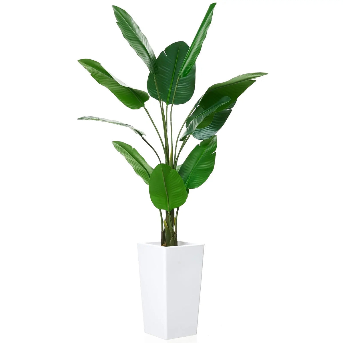 4.8FT Faux Banana Tree Artificial Plant, Fake Potted Tropical Evergreen with Tall White Planter for Living Room, Entryway, Porch