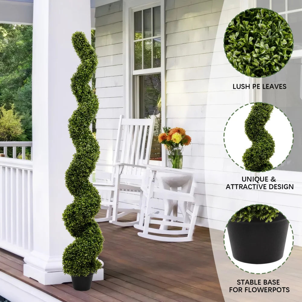 Spiral Topiary Trees Artificial Outdoor Faux Boxwood Plants Large Twisted Green Potted Trees for Garden Front Porch Patio Planter Decoration, 1pc/set