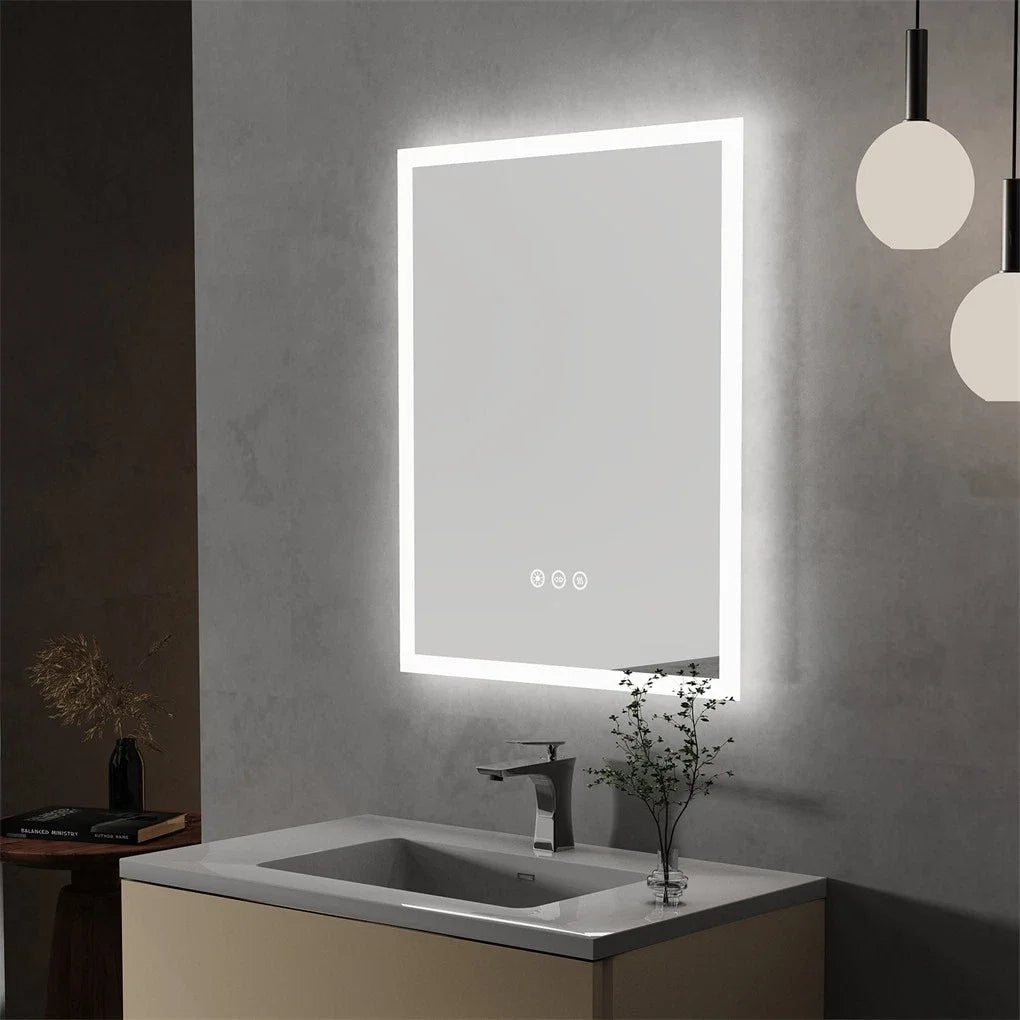 Wall Mounted LED Bathroom Mirror Smart Touch Vanity Makeup Mirror with 3 Color Dimmable Feature And Defog Function