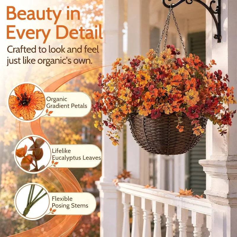 Artificial Fall Flowers, Fake Autumn Floral Stems Orange Yellow Silk Flower Bouquet, Thanksgiving Harvest Decorations for Home Table Vase, Wedding Party Decoration Flowers