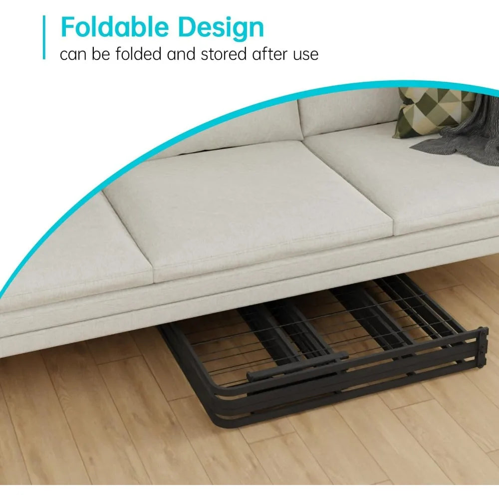Twin Metal Foldable Bed Frame Heavy Duty Steel Slats 6 Legs No Box Spring Easy Assembly Under-Bed Storage For Home
