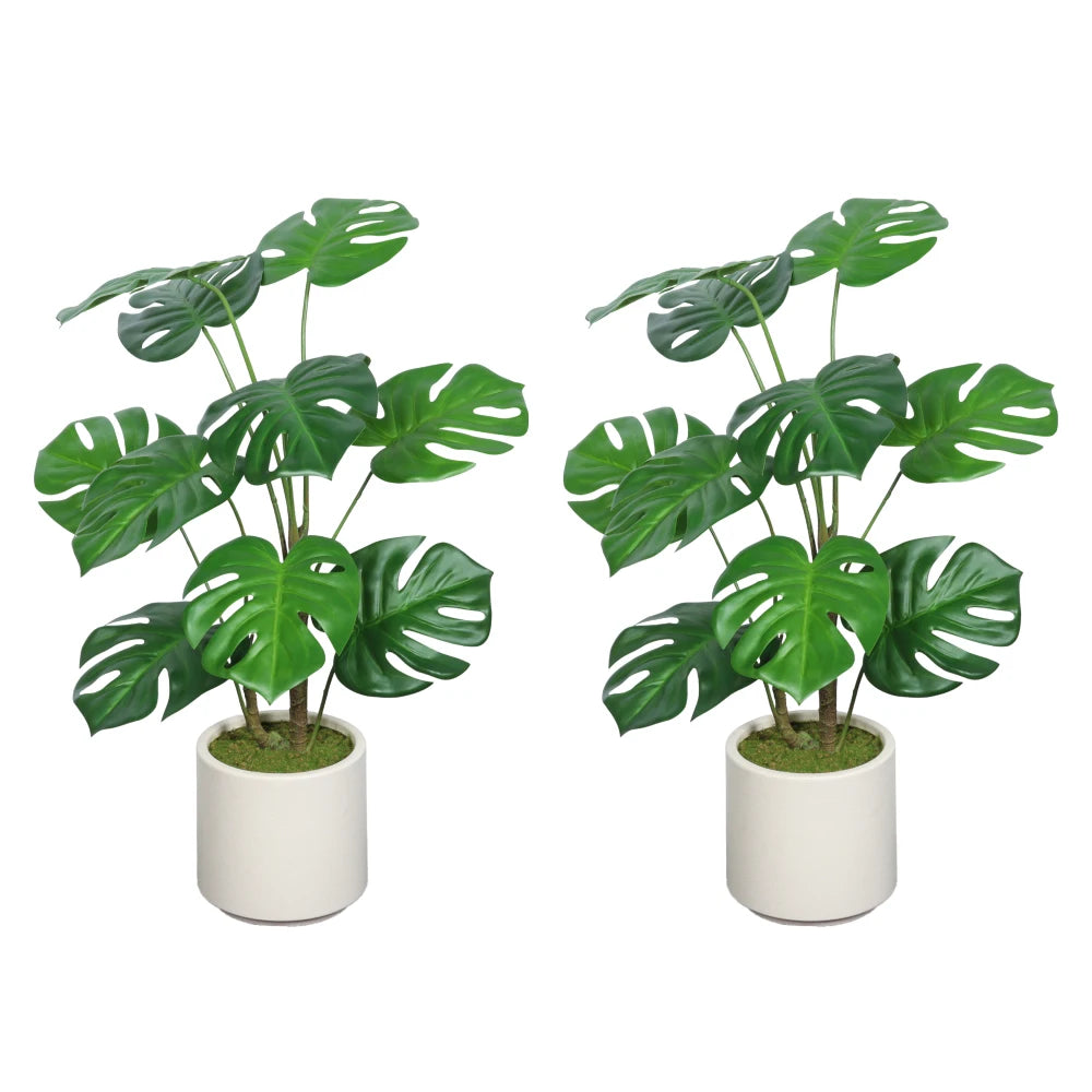 30'' Artificial Monstera Deliciosa Plant with White Pot, 2 pcs / Set