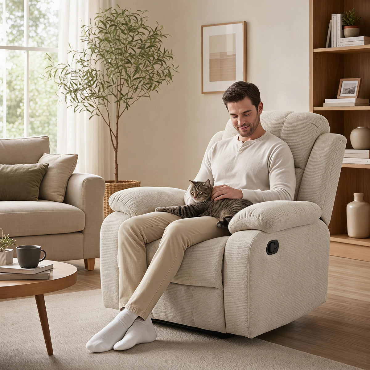 35.43-Inch Manual Armchair With Adjustable Backrest and Telescopic Footrest Single-Person Lounge Chair Equipped With Armrests for Living Room Bedroom Home Theater Children's Room and Apartment