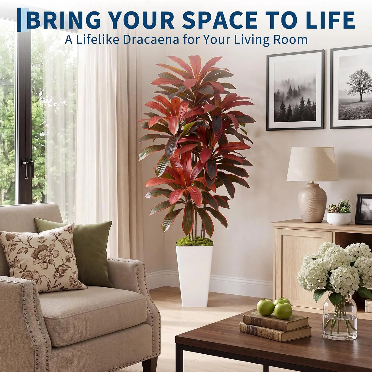 Artificial Dracaena Tree With White Tall Planter Fake Plants Faux Tree For Home Decor Living Room Office Entryway